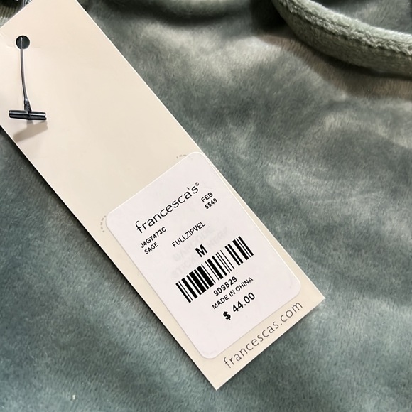Francesca’s Mya Velour Full Zip Hoodie in Sage Green - Picture 6 of 14